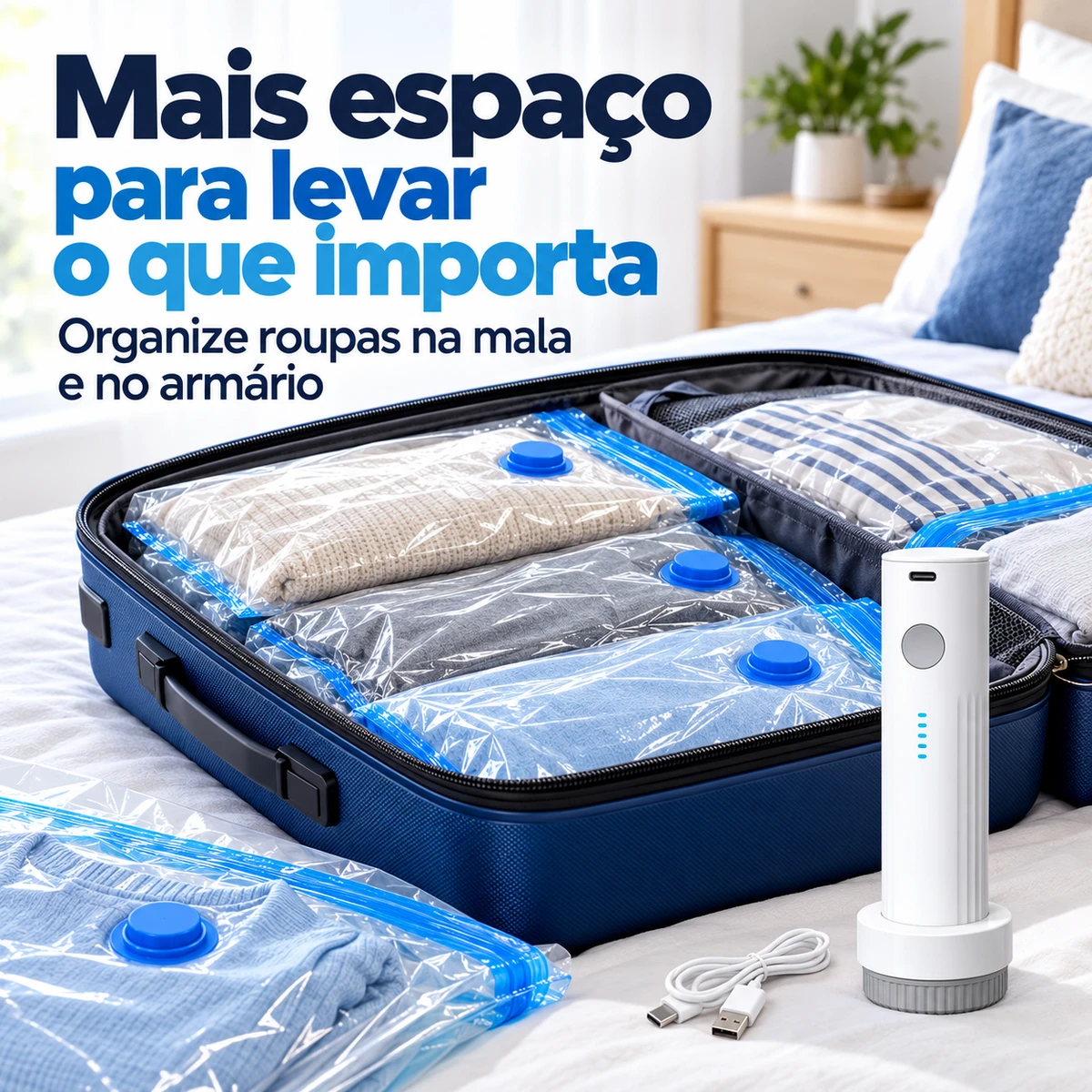 Visão geral dos benefícios de Kit 15 sacos a vácuo com bomba recarregável